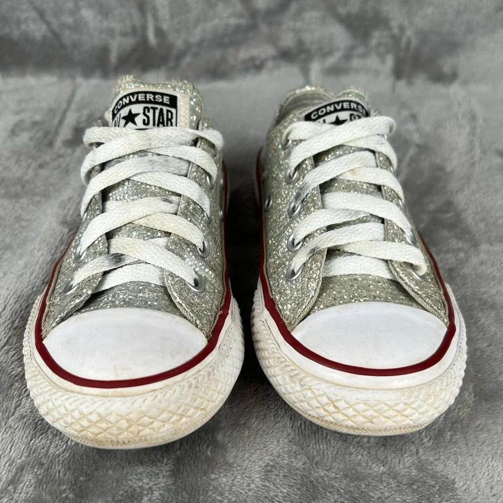 Converse All Stars Little Girls 11 Silver Glitter Chuck‎ Taylors Glam Sparkles